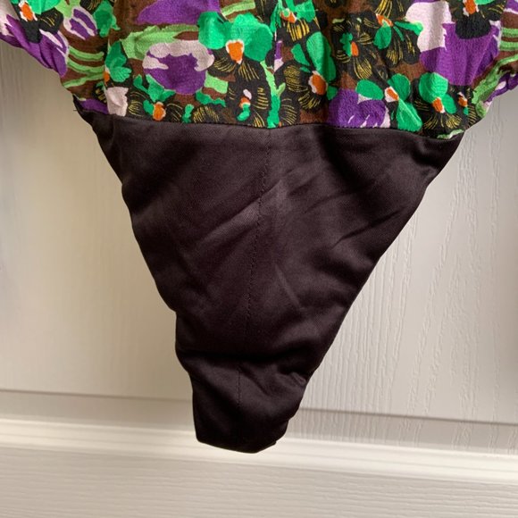 Zara Women's Floral Faux Wrap Long Sleeve Green Purple Draped Bodysuit Size S - Picture 8 of 13